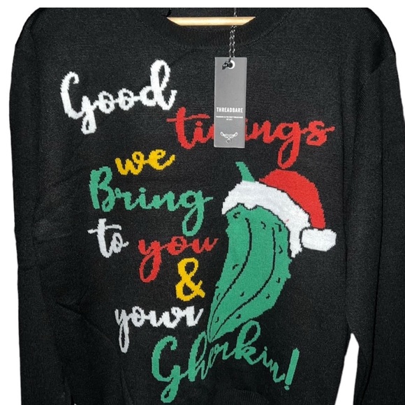 Threadbare Plus Christmas Gherkin Women's Knit Sweater In Black Size 14US - Picture 7 of 15
